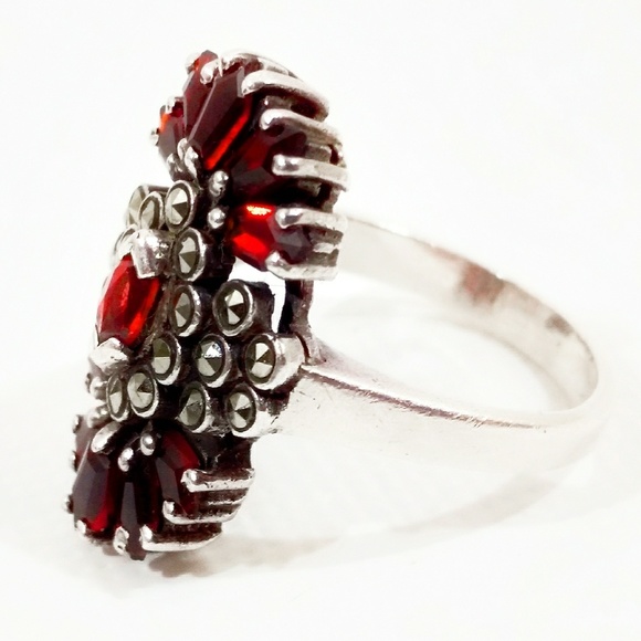 Antique Victorian Garnet & Marcasite Sterling Silver Ring-6 - Picture 8 of 8